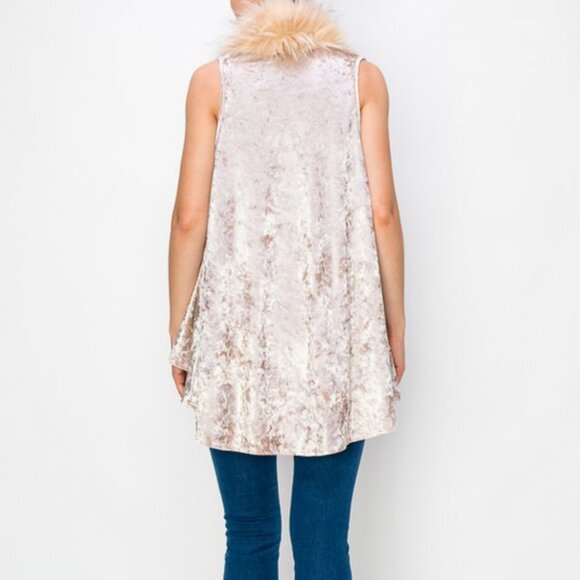 Origami Light Taupe Velvet Vest With Removable Faux Fur Collar - Picture 4 of 4